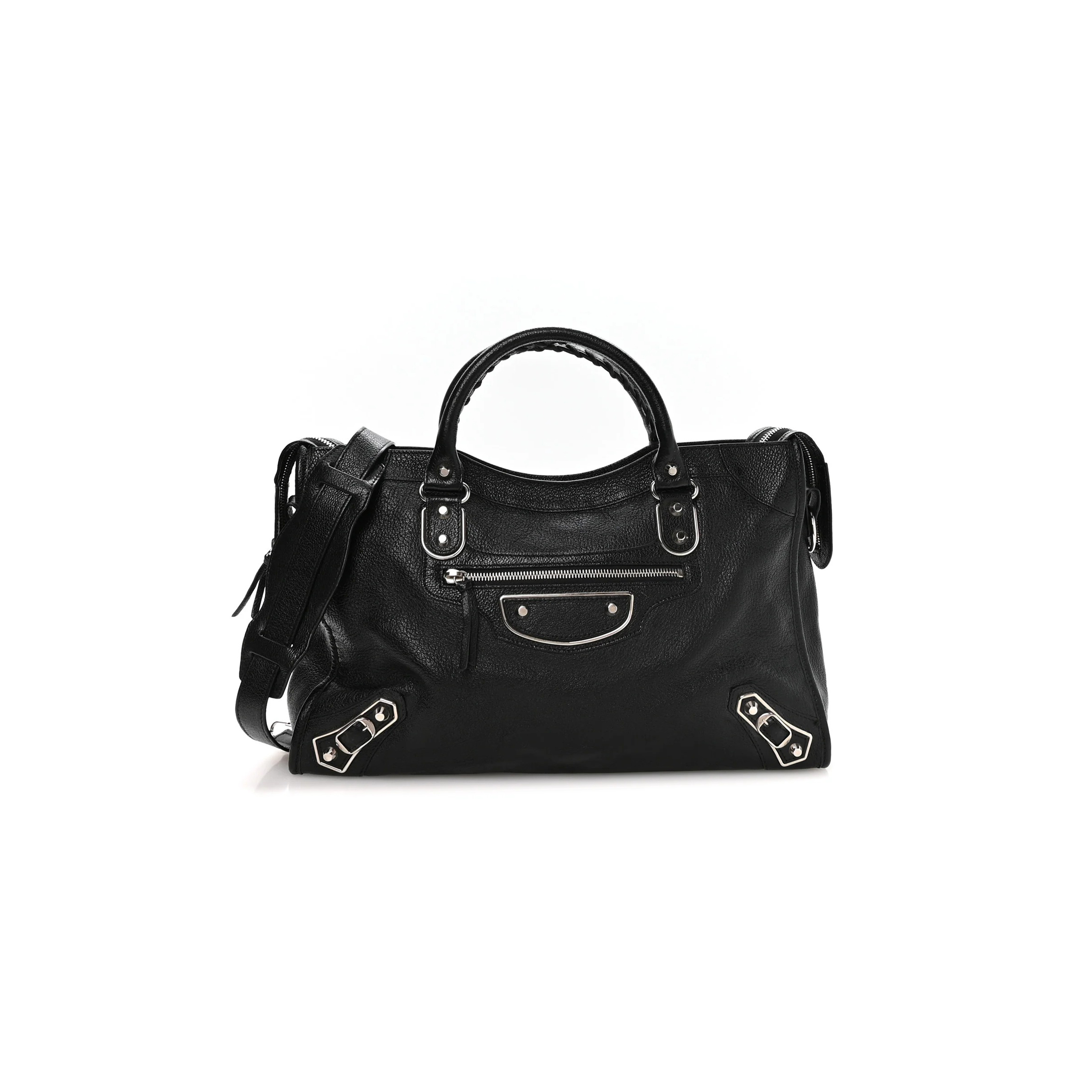 Ba1en*iaga CHEVRE SILVER METALLIC EDGE HARDWARE CITY BLACK (38*24*15cm)